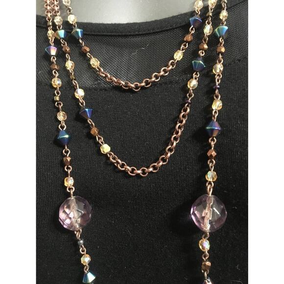 36" Copper Link Multi Strand Chain with Beautiful Iridescent and Purple Beads - Picture 1 of 4